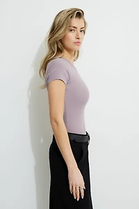 Olive Ribbed Crewneck T Shirt