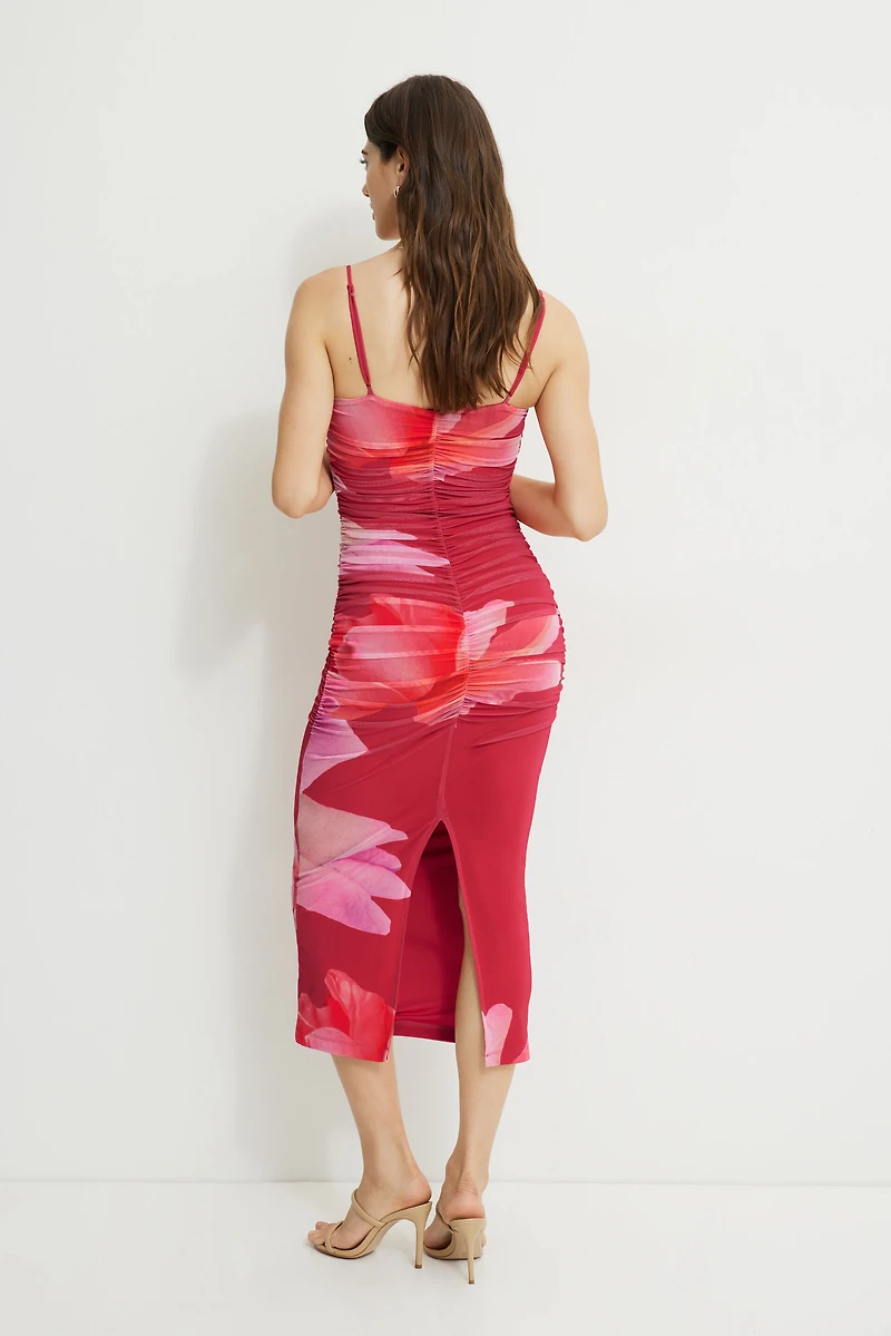 Ruched Sweetheart Mesh Maxi Dress