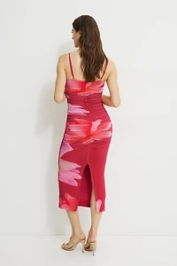 Ruched Sweetheart Mesh Maxi Dress