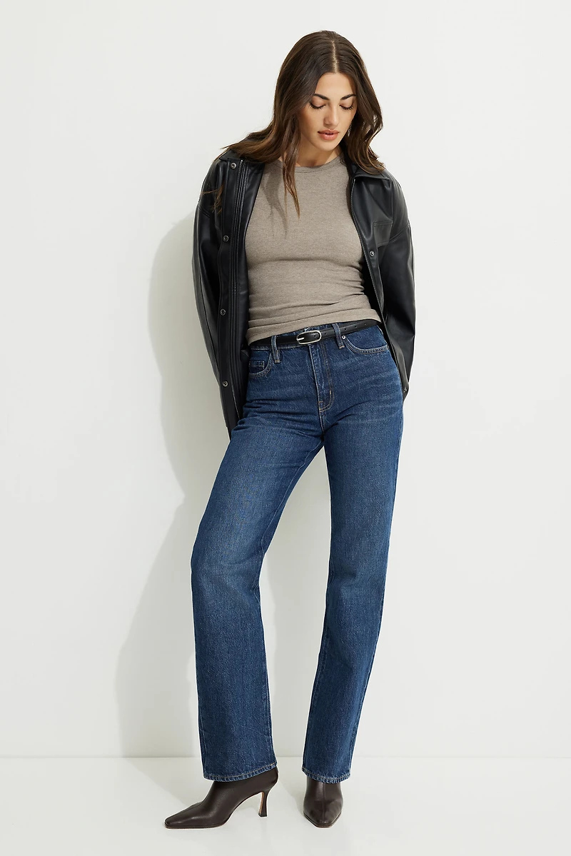 Olive Ribbed Crewneck T Shirt