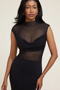 Robe maxi sculptante et diaphane à col châle