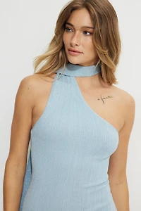 Ribbed Metallic Scarf Maxi Dress