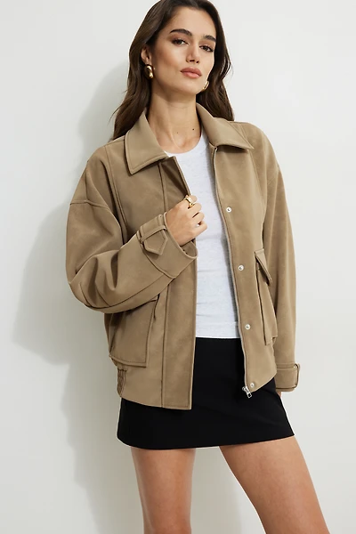 Blouson aviateur ample en faux suède