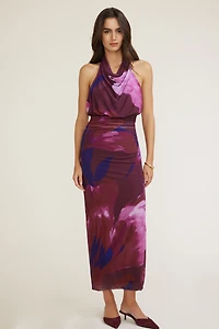 Robe maxi en maille à col châle licou