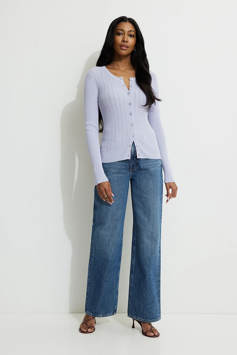 Mara Pointelle Crewneck Cardigan