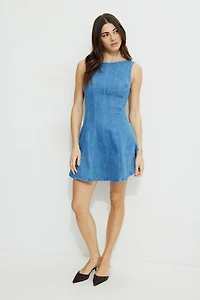Cecelia Boat Neck Denim Mini Dress