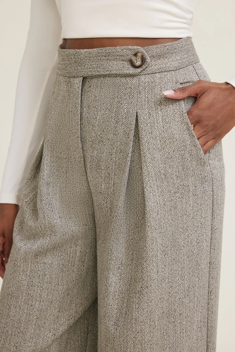 Herringbone Pleated Wide Leg Pants