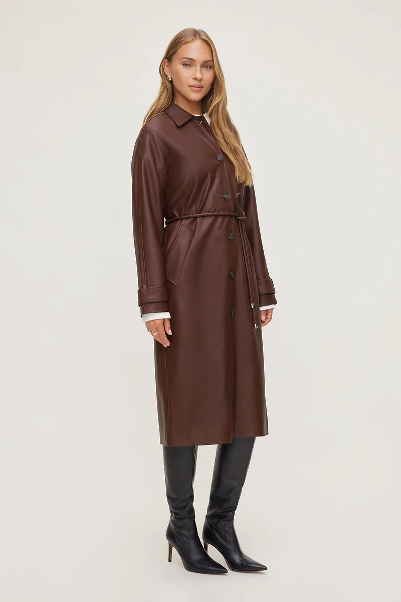 Faux Leather Mac Coat