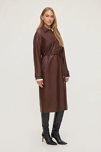 Faux Leather Mac Coat