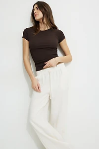 Olive Ribbed Crewneck T Shirt