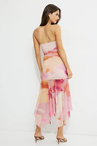 Ruched Mesh Maxi Tube Dress