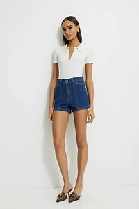 Pintuck High Rise Micro Denim Shorts