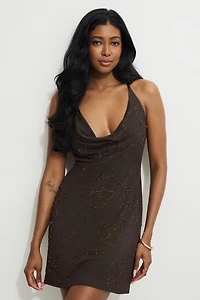 Beaded Mesh Mini Dress
