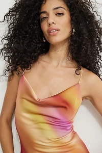 Cowl Neck Satin Maxi Slip Dress