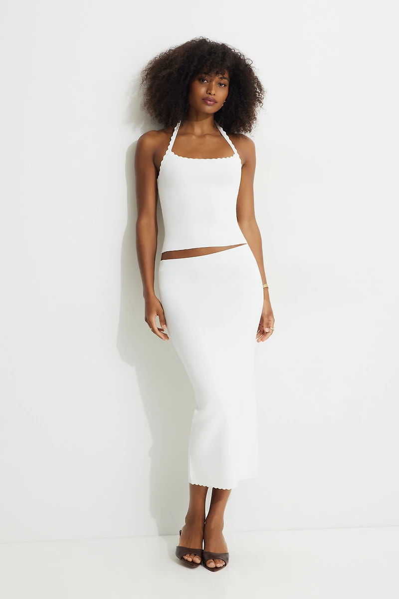 Scalloped Knit Maxi Skirt