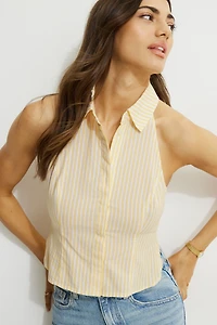 Open Back Poplin Halter Top