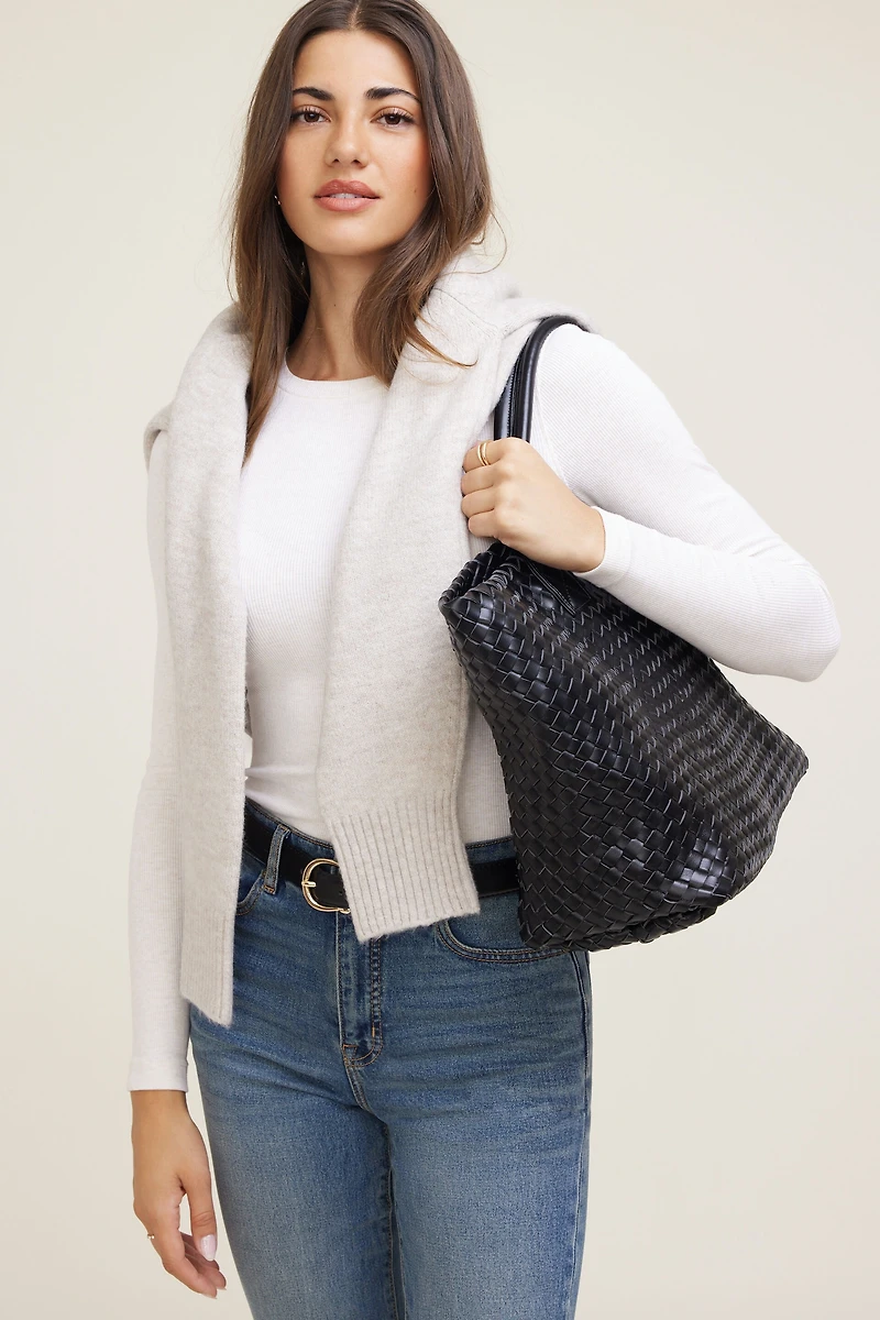 Oversized Woven Faux Leather Tote