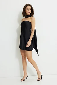 Satin Mini Tube Dress With Scarf