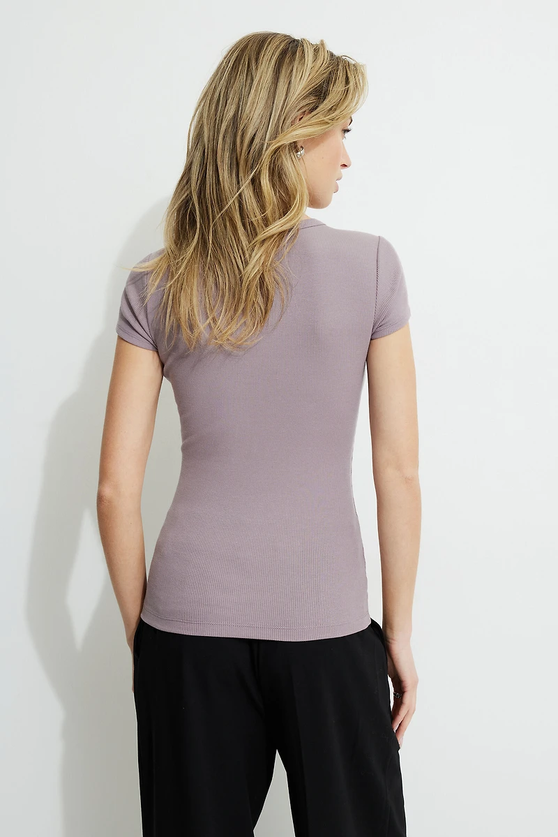 Olive Ribbed Crewneck T Shirt