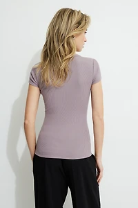 Olive Ribbed Crewneck T Shirt