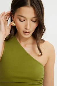 Beaded Drawstring Single Shoulder Jersey Top