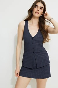 Textured V Neck Flyaway Vest