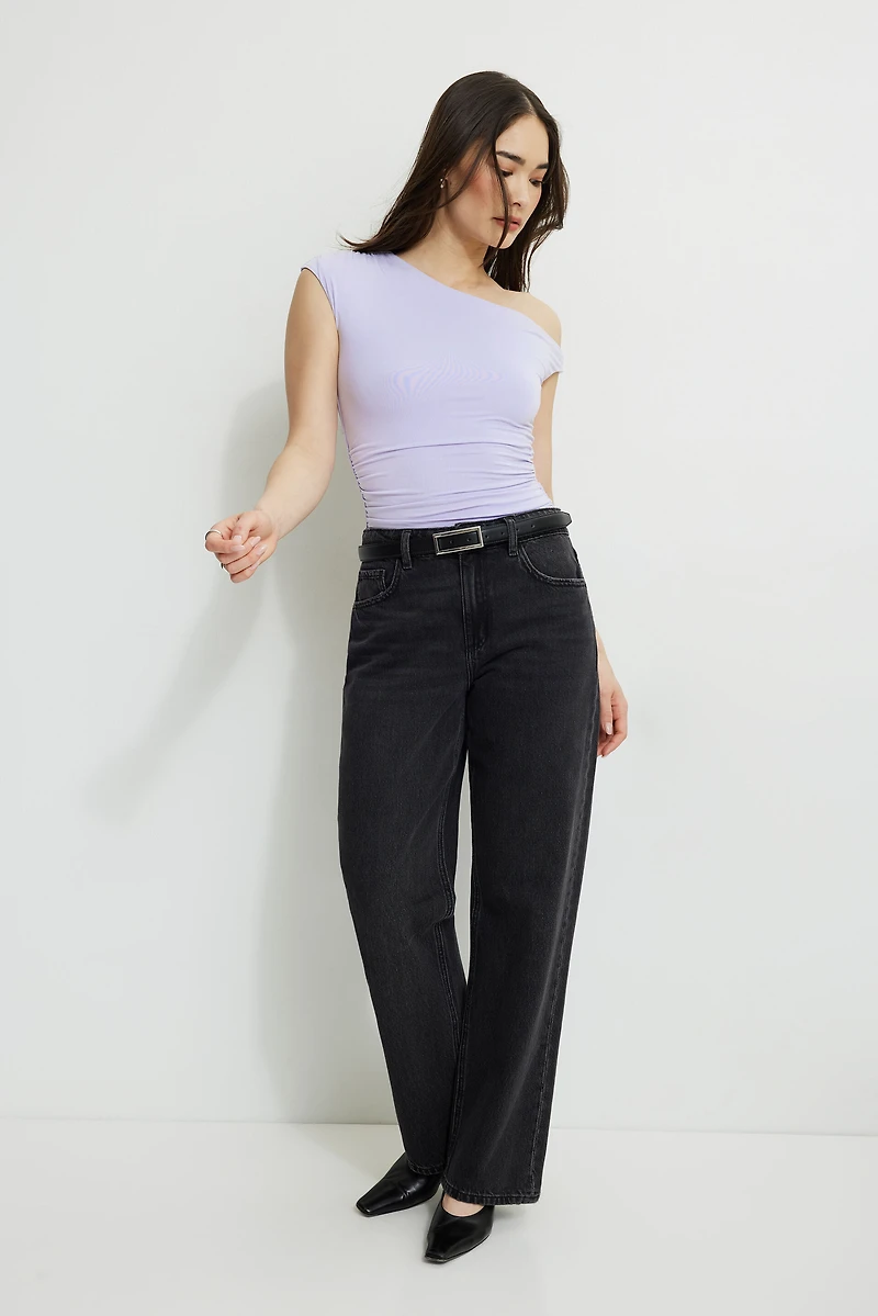Single Shoulder Draped Jersey Bodysuit