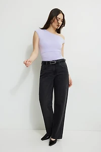 Single Shoulder Draped Jersey Bodysuit