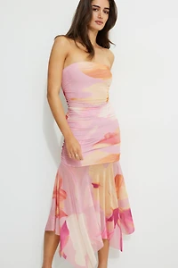 Ruched Mesh Maxi Tube Dress