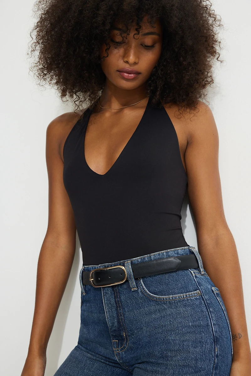 Oval Slim Faux Leather Belt