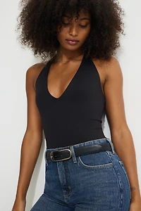 Oval Slim Faux Leather Belt
