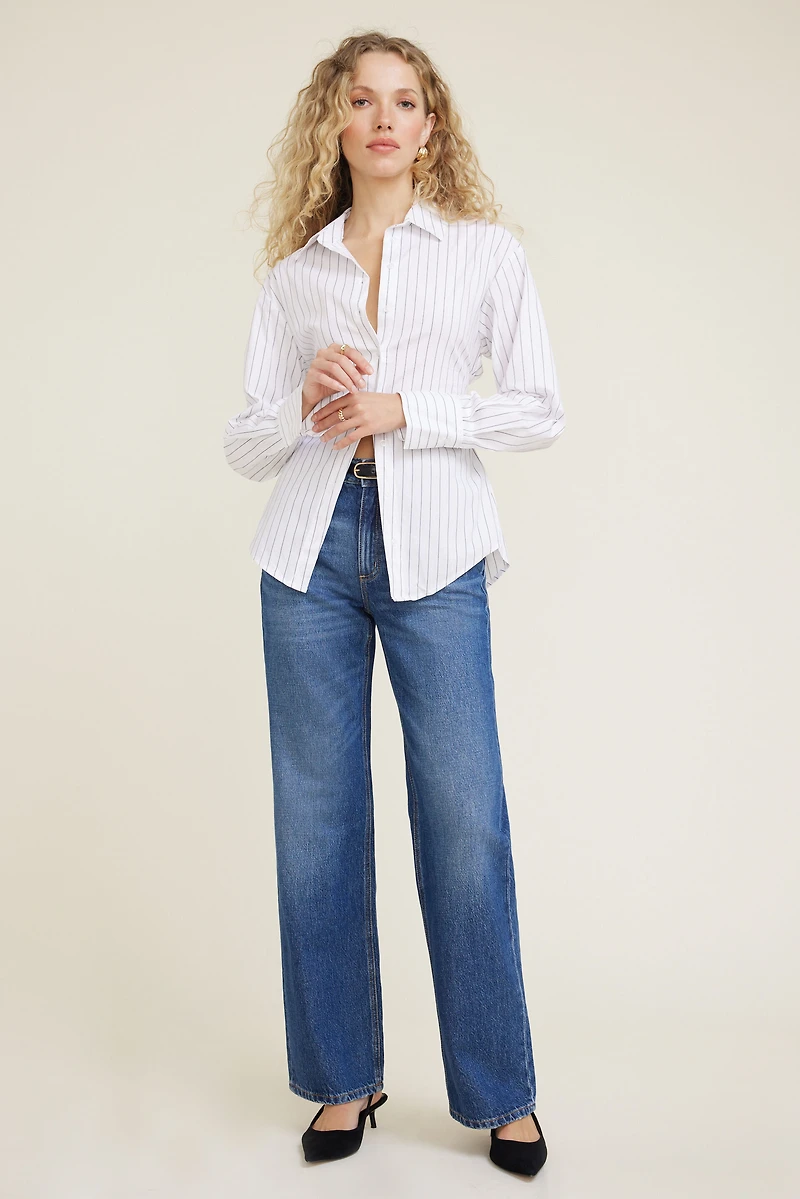 Chemise rayée en popeline à taille cintrée
