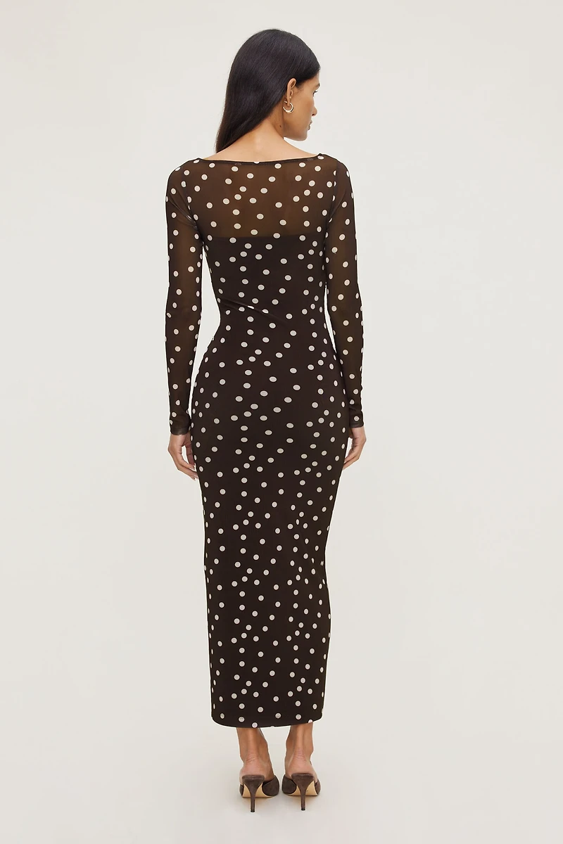 Polka Dot Mesh Maxi Dress