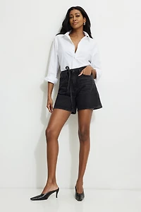 Charlie Drawstring High Rise A Line Denim Shorts