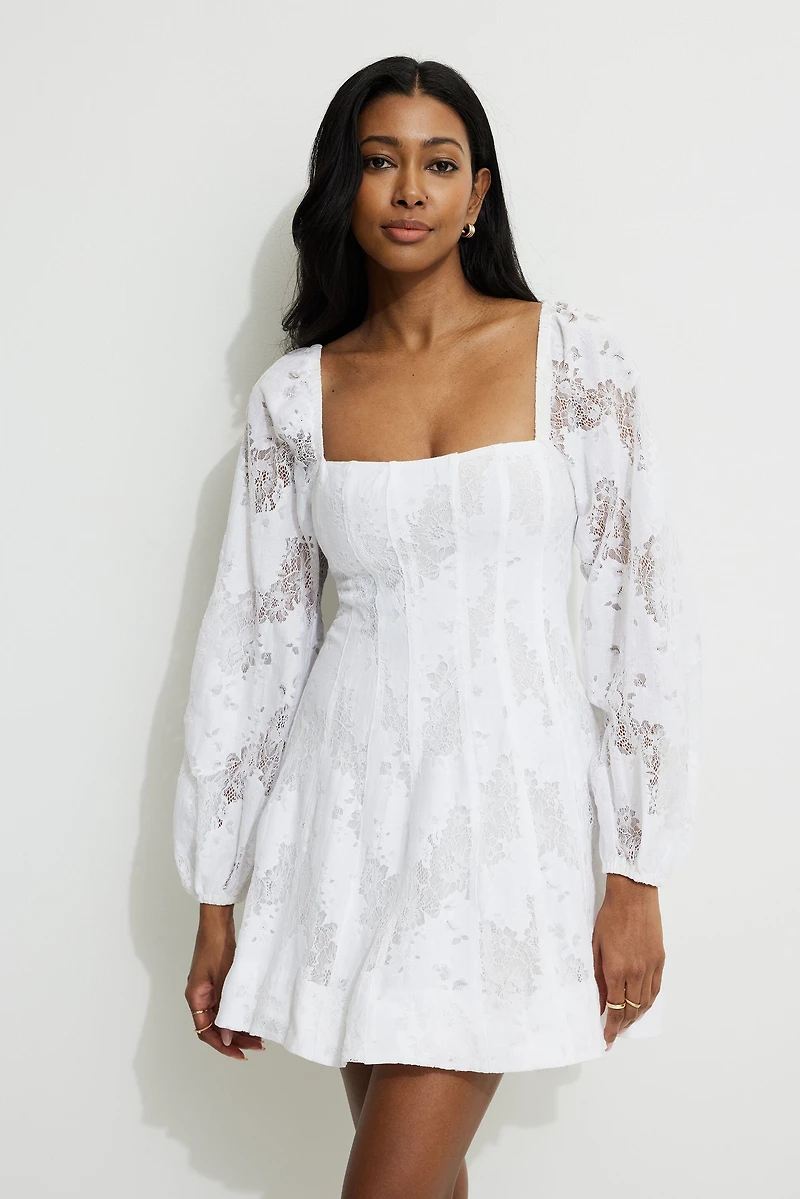 Amelie Balloon Sleeve Mini Dress