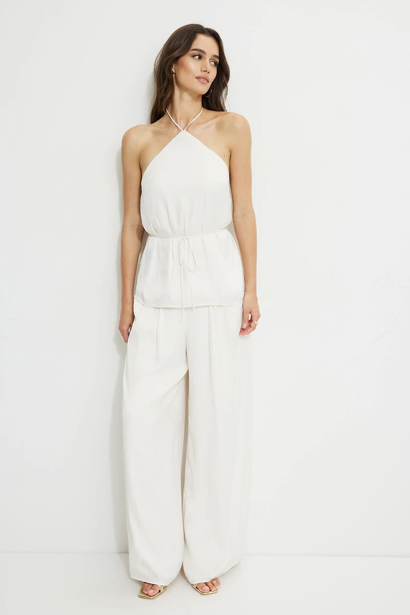 Crinkle Satin Wide Leg Pants