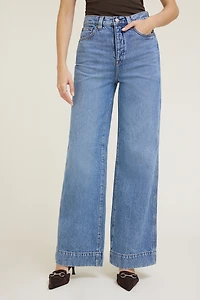 Jean à taille ultra-haute et jambe large colonne Lennon