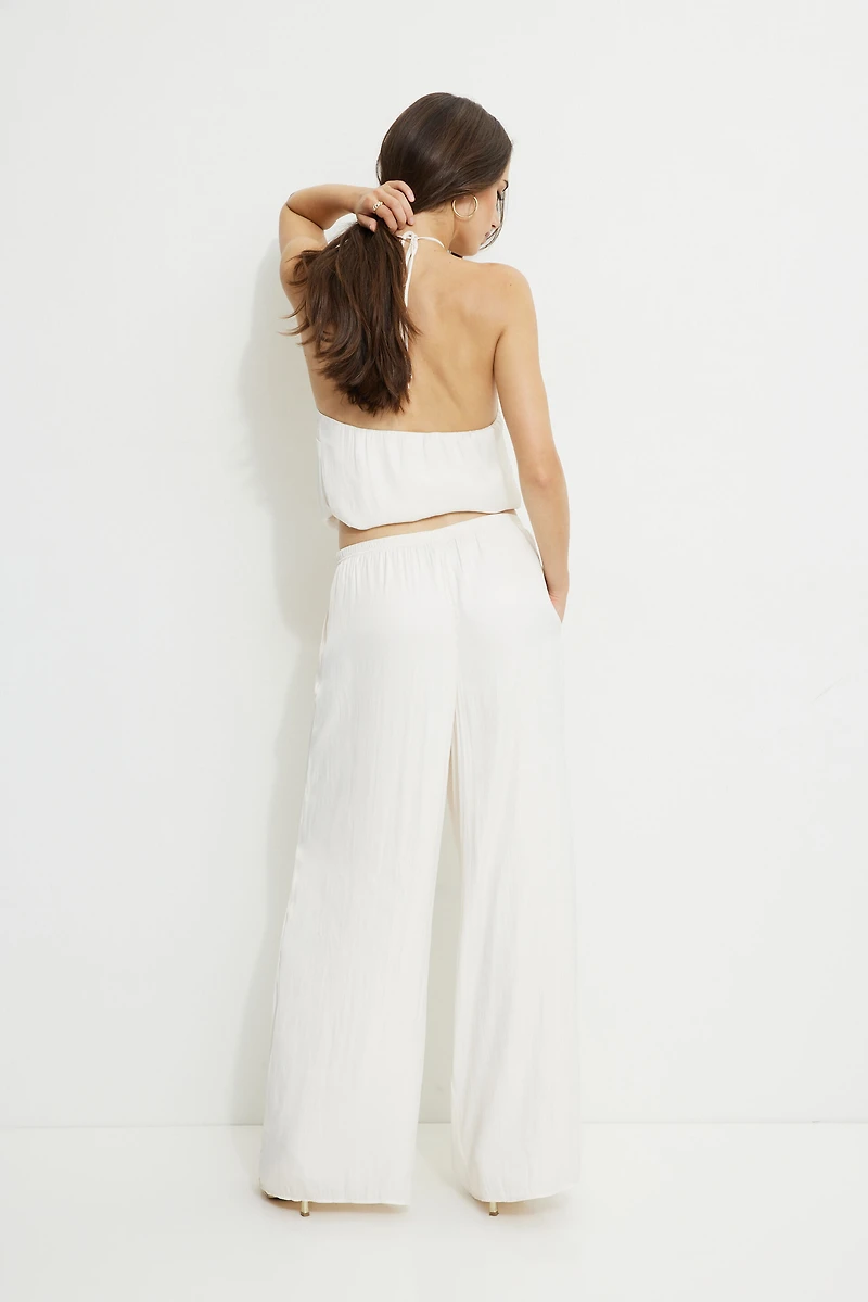Crinkle Satin Wide Leg Pants