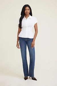 Smocked Waist Poplin Blouse