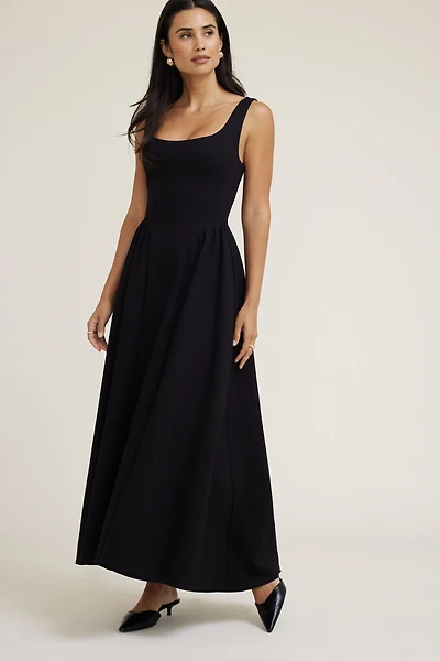 Scoop Flared Ponte Maxi Dress