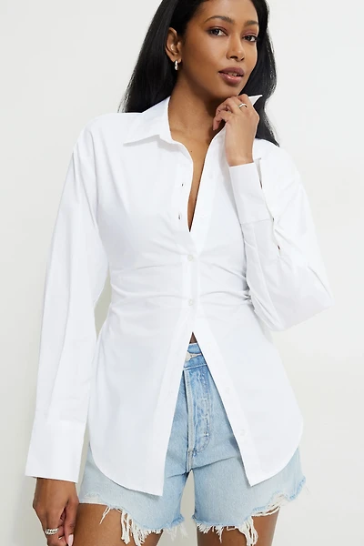 Cinched Waist Poplin Shirt