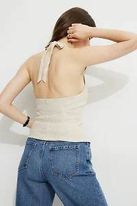 Veste sans manches à col licou en lin