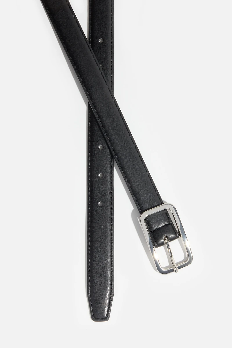 Rounded Rectangle Slim Faux Leather Belt
