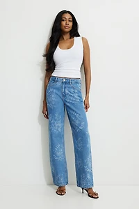 Mika Floral Mid Rise Relaxed Straight Leg Jeans