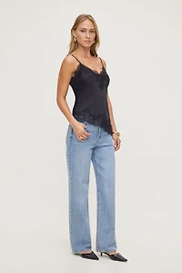 Asymmetric Lace Trim Satin Cami