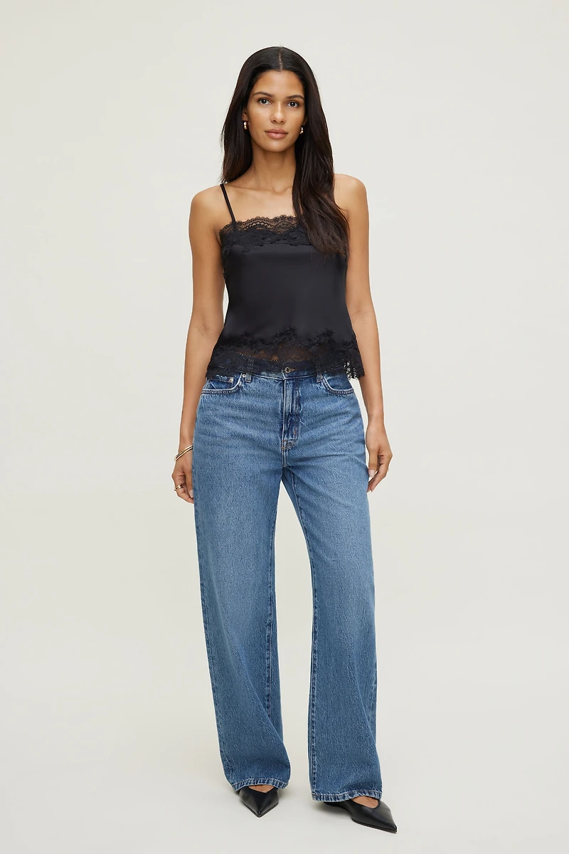 Lace Trim Satin Cami Top