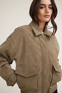 Oversized Faux Suede Aviator Jacket