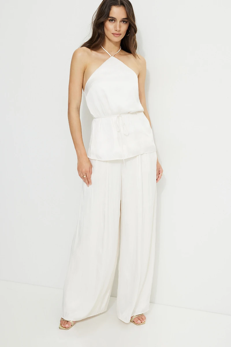 Tie Waist Satin Halter Top