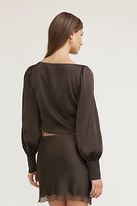 Faye Cropped Boat Neck Satin Blouse