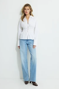 Shirred Poplin Shirt